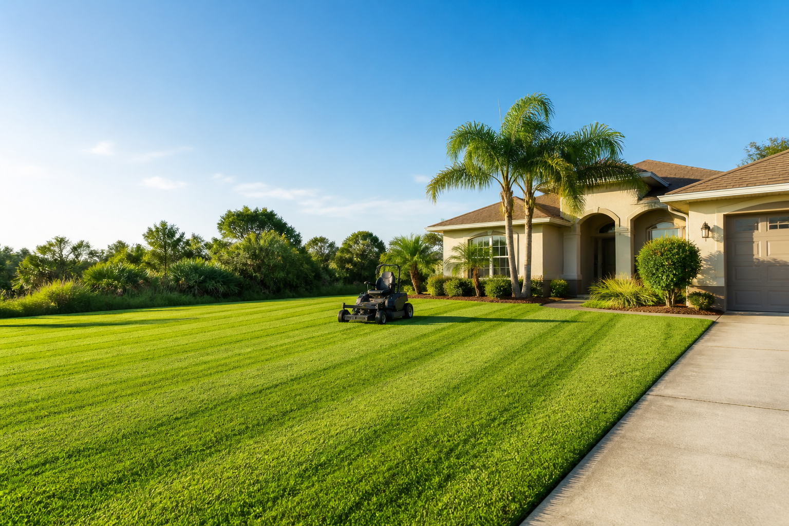 Lawn mowing service North Port FL with freshly cut grass